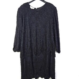 Silhouettes V Neck Beeded Lace Long Sleeve Lace Dress Women's Size 26W